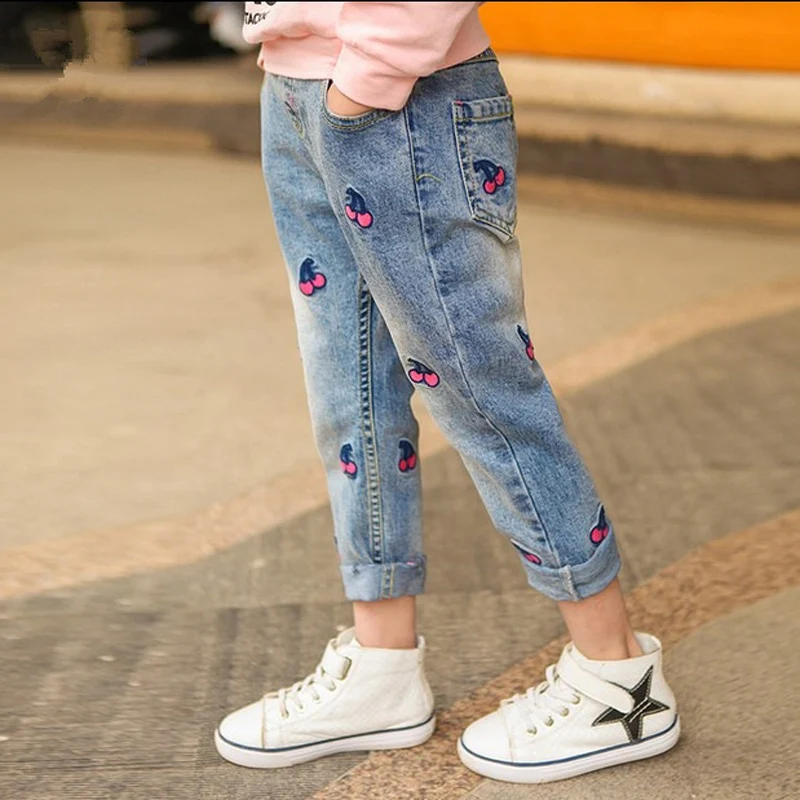  IENENS 3-8Y Children Girl's Cowboy Trousers Kids Girls Straight Jeans Loose Classic Denim Long Pant