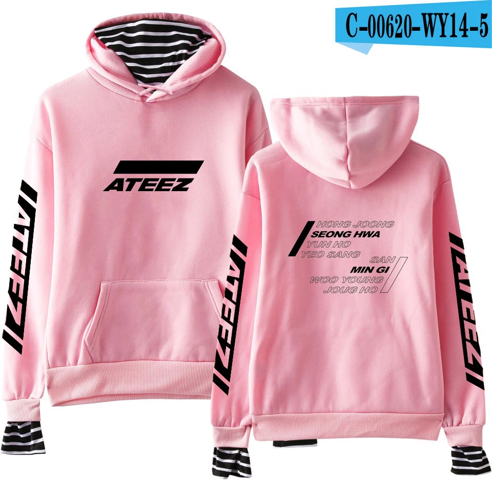 Kpop Корейская команда ATEEZ поддельные два предмета толстовки Толстовка горячая Распродажа повседневные женские/мужские толстовки Kpops Harajuku толстовки - Цвет: WY14-5
