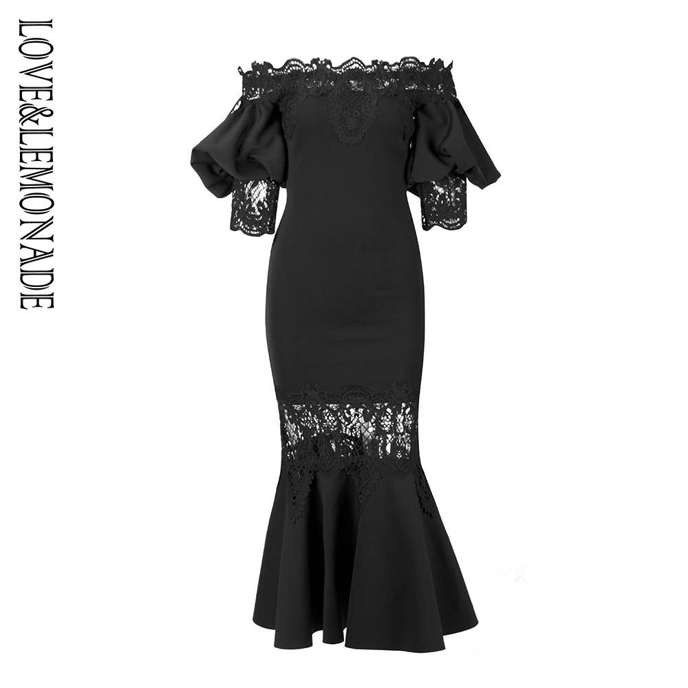 Love& Lemonade черные вечерние платья с открытыми плечами и кружевными вставками LM1199