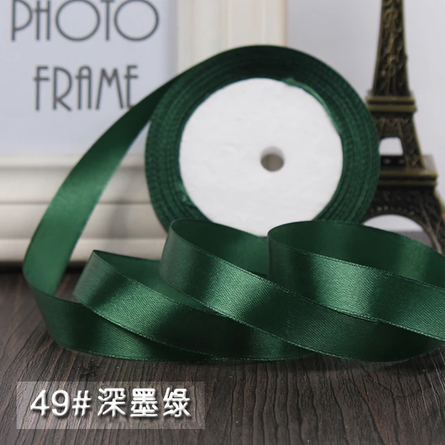 25Yards Dark Green Crafts Satin Ribbon Christmas Gift Bow DIY Natural Ribbon  Handwork Sewing Clothing Party