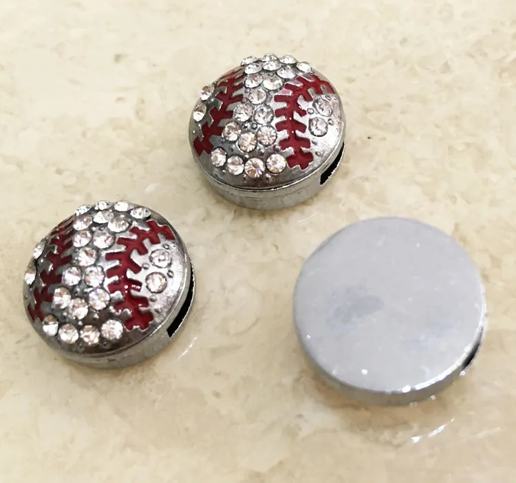 50PCS 8MM Full Rhinestone Silver Baseball Slide Charms Letters DIY