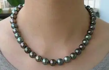 

free shipping Noble jewelry stunningAAA++11-12mm natural tahitian peacock green pearl necklace 18inch