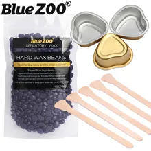 100g Hard Wax Beans Depilatory Body Hair Removal Set + 5pcs Wooden Waxing Spatulas + 3pcs Heart-shaped Aluminum Foil Bowl