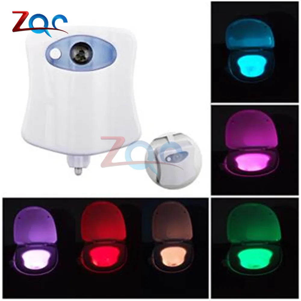 8 Colors Body Sensing Motion Sensor Automatic LED Night Light Toilet Bowl Bathroom Lamp Potty Lamp