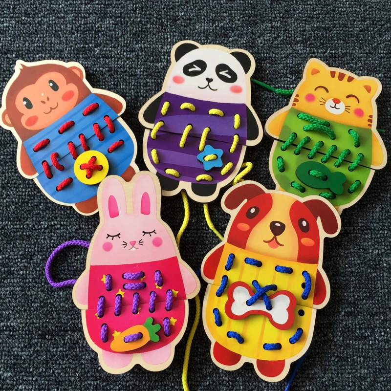 5pcs/set Animals Wood Puzzles Montessori Toys Kids Puzzle Early Learning Educational Finger Toy Wooden Board Game Novelty Gifts