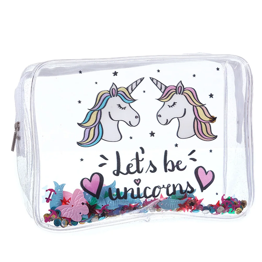 

Transparent Waterproof PVC Cosmetic Bag Cute Cartoon Unicorn Travel Toiletry Totes Lady Zipper Wash Makeup Bag