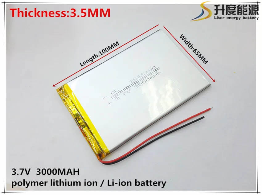

1pcs/lot 3.7V lithium polymer battery 3565100 seven inches tablet battery 3000mah cool can instead of 3.5*65*100 free shipping