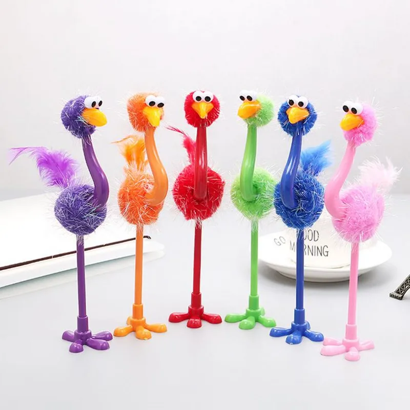 

Coloffice 1PC Creative Cute Ostrich Plush Ballpoint Pen Colorful Multi-Color Writing Pens Kawaii 0.5mm Blue Ink School Office