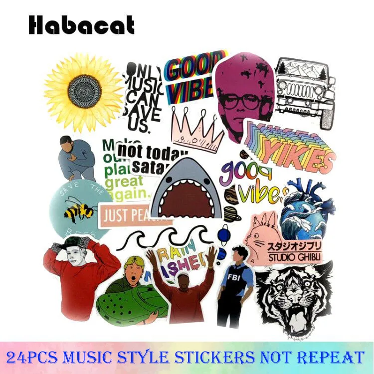 

24Pcs/Lot Rock Music Crown Shark Stickers For Motorcycle Skateboard Guitar Suitcase Brain Washing Interesting Sticker For Kid