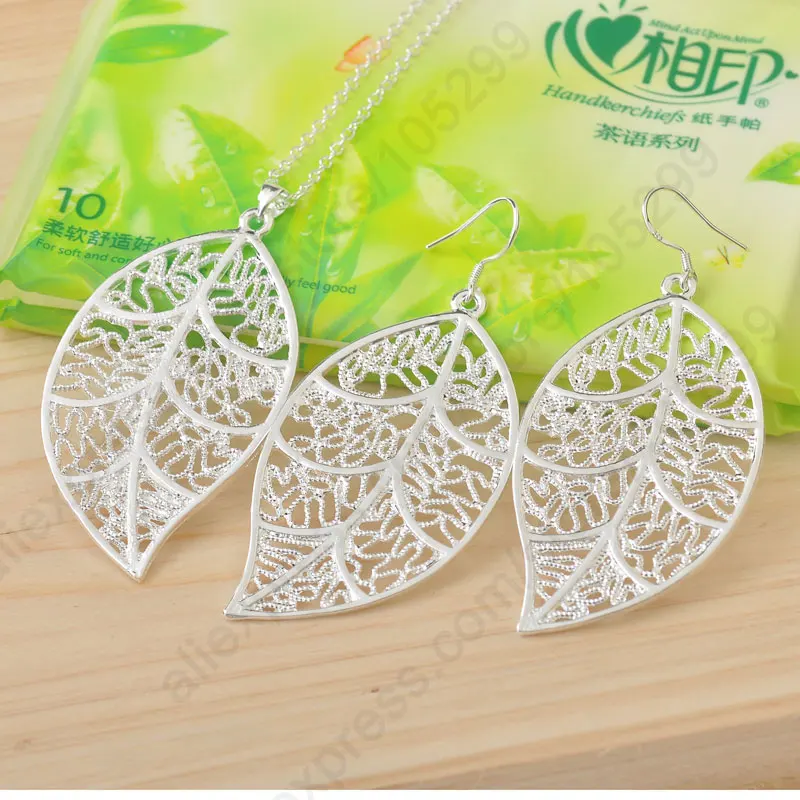 Cheapest-Jewelry-Sets-925-Sterling-Silver-Jewelry-Set-Leaf-Pendant-Necklaces-Hook-Earrings-Leaves