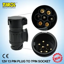 TIROL 13 To 7 Pin Trailer Adapter Black frosted materials Trailer Wiring Connector 12V Towbar Towing PlugT22809a Free Shipping