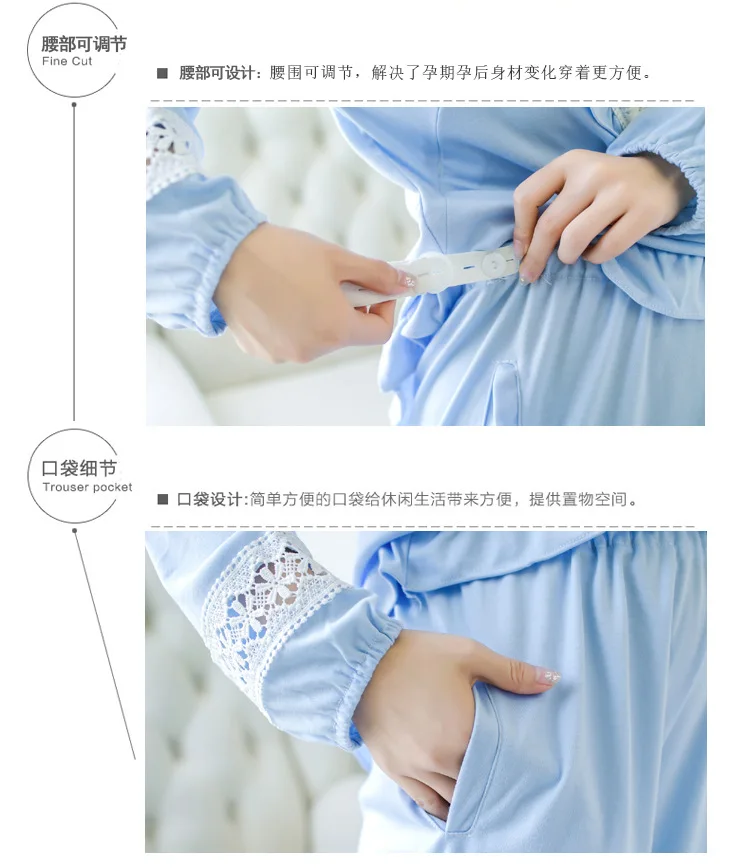 Pengpious послеродовой женский комплект одежды для грудного вскармливания хлопок полые кружева длинный рукав лоскутное v-образным вырезом кормящих рубашек+ брюки
