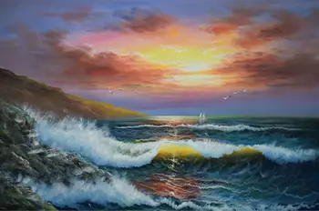

HandPainted Modern Beach Seascape Oil Painting on Canvas Sea Wave Sunshine Canvas Painting Wall Painting Picture for Home Decr