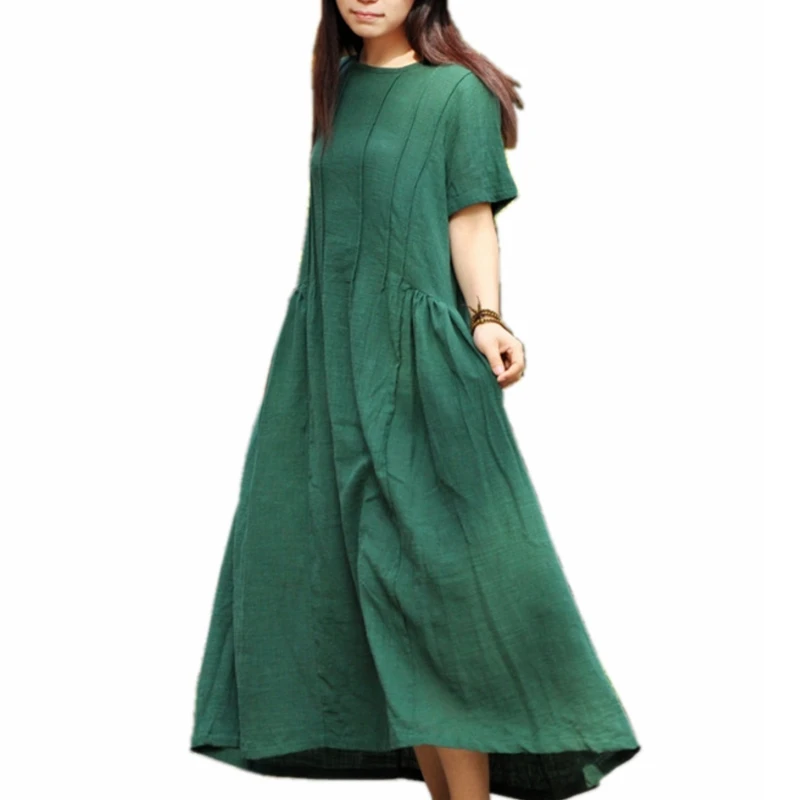 Maxi Dresses Cotton Linen Plus Size Summer Maxi Dress Ladies Tunique