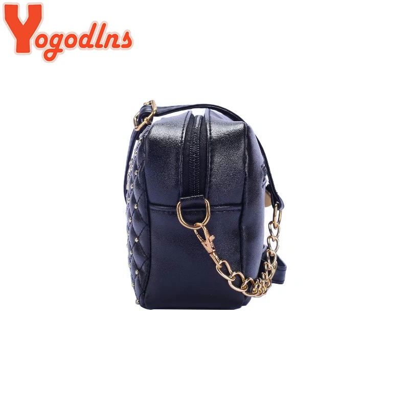 Yogodlns النساء حقيبة أزياء النساء حقيبة ساع برشام سلسلة حقيبة كتف عالية الجودة بو الجلود Crossbody Quiled ولي حقائب