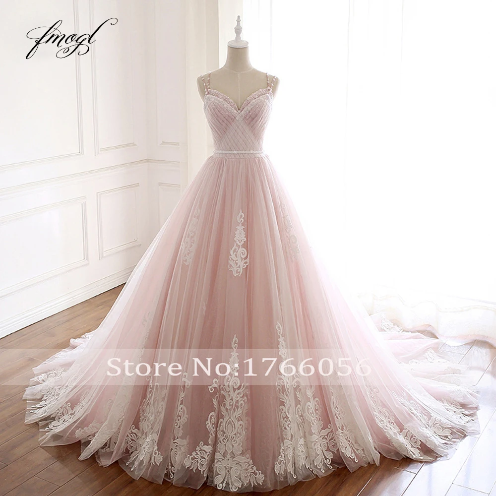 Fmogl Vestido De Noiva сексуальные милые свадебные платья аппликации бисером плиссированные бретельки линии свадебное платье