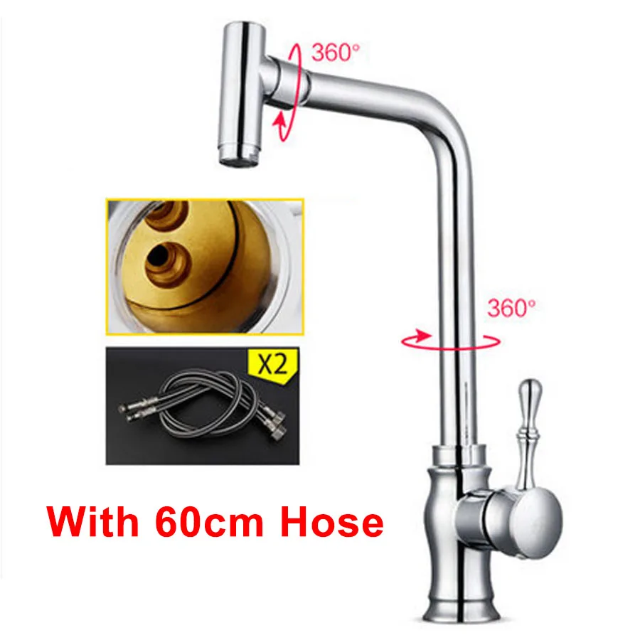 With 60CM Hose Yenhome хромированный латунный Смеситель для горячей и холодной воды кухонный смеситель для раковины 360 градусов вращающийся шарнир наконечник кухонного крана - Цвет: With 60CM Hose
