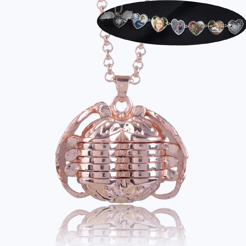 Angle Wings фото коробка ожерелье в форме сердца складное многослойное ожерелье может держать 5 фотографий модный подарок для друга - Окраска металла: rose gold color