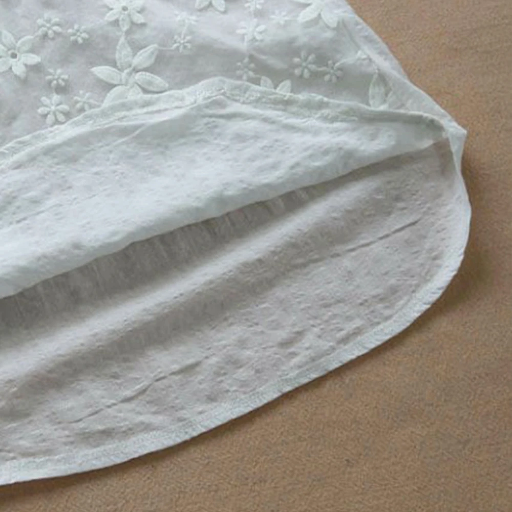 Белая женская офисная блузка размера плюс с v-образным вырезом и цветочной вышивкой, топы и блузки, свободные кружевные лоскутные рубашки с длинным рукавом 5xl