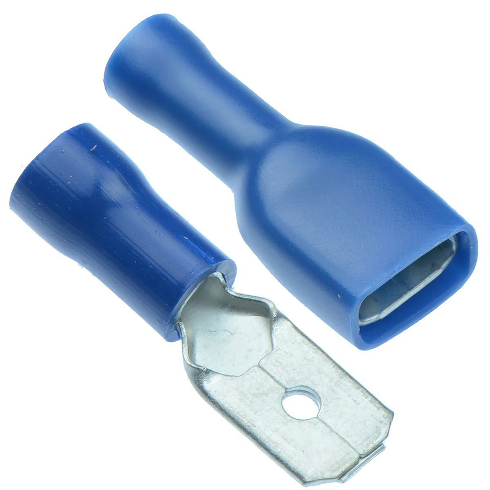 100pcs 6.3mm Blue Insulated Male or Female Spade Terminal Electrical Crimp Wire