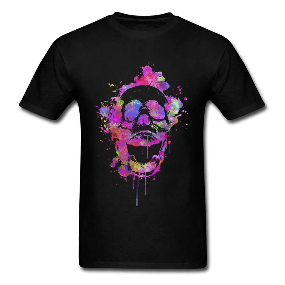 Men T Shirt Cool Trendy Pink Watercolor Skull Tshirt Boy Hip Hip Biker T-Shirts For Men Faddish Death Skull Band Tee Shirt