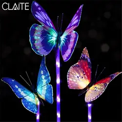 CLAITE 3 шт. Водонепроницаемый солнечные бабочки огни открытый светодиодный Multi-color волоконно-оптический садовый светильник для пейзажной street