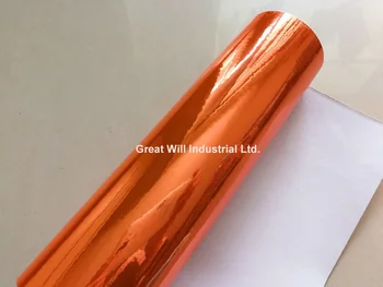 

3 Layers Orange Stretchable Chrome Car Wrap Vinyl With Air Bubble Free Vehicle Covering Fleixble Chrome Mirror Stickers 1.52*20M
