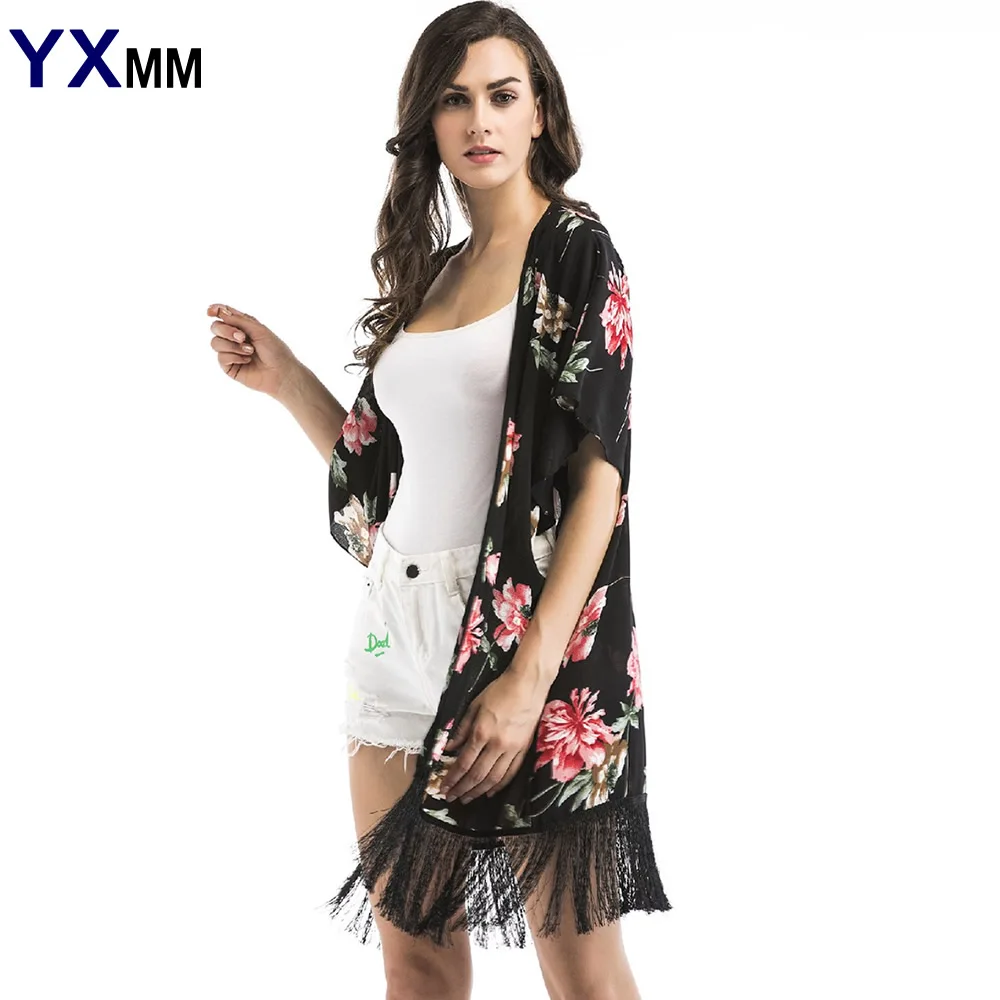 YXMM New Tops Summer Sunproof Cardigan Fashion Women Printing Tassel