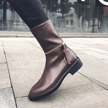 

women ankle boots Genuine Leather 22-24.5 cm feet length Cowhide Horizontal zipper Retro Martin boots ankle boots for women