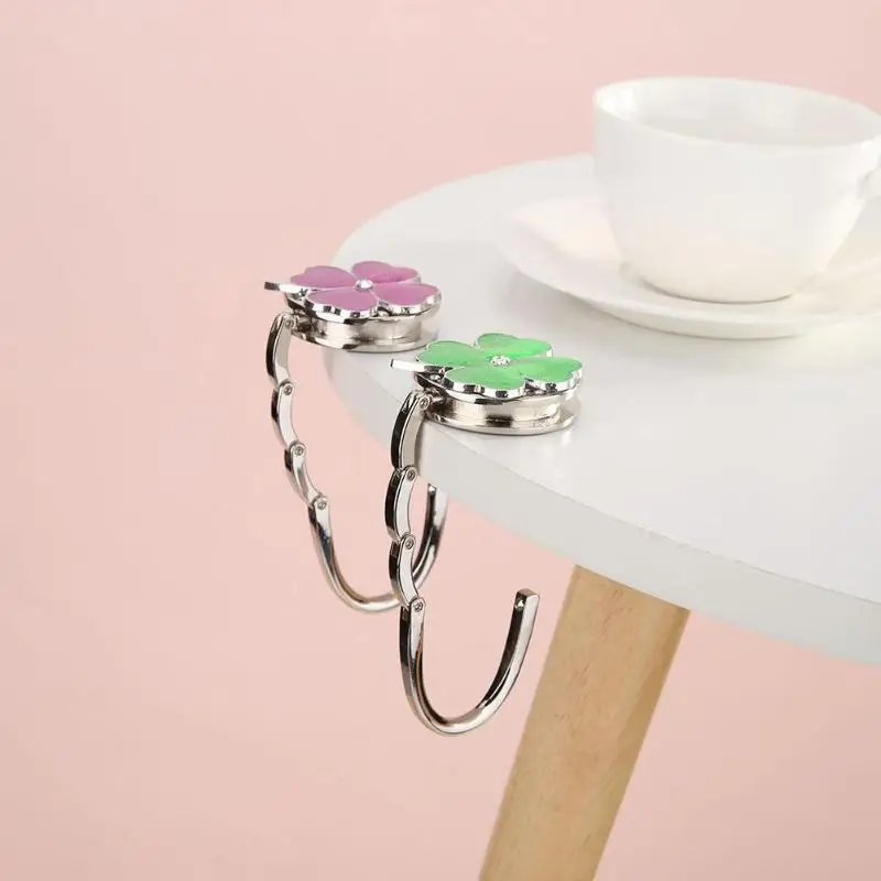 Lucky Grass Mini Handbag Hook Foldable Desk Table Bag Zinc Alloy Rhinestone Folding Purse Metal Holder Hanger Table Hooks