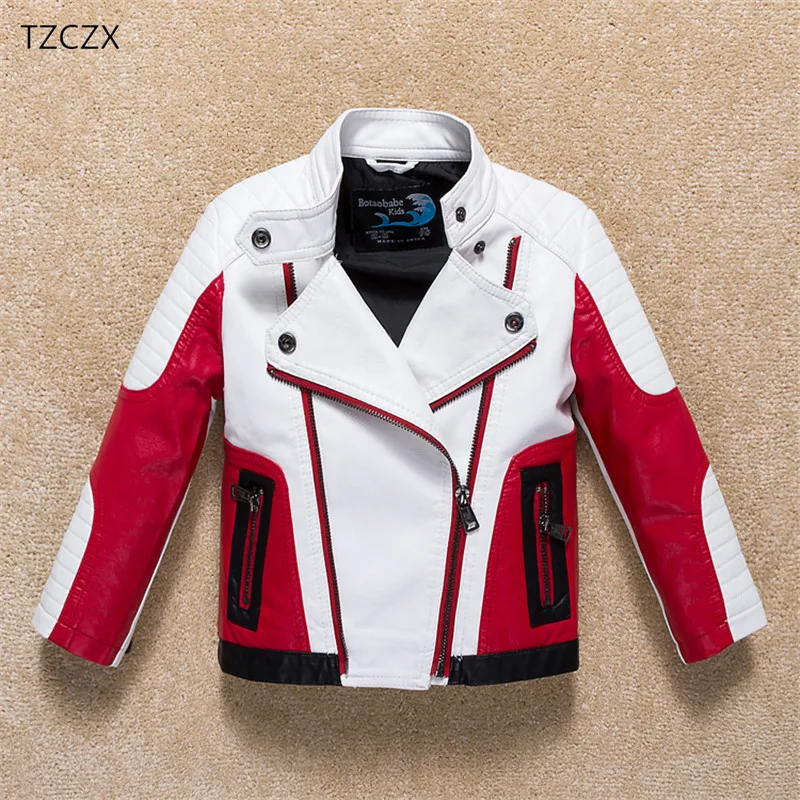

New Winter Children Boys Outerwear Coats Fashion Color Patchwork Brand Leather Jacket For 3-12 Years Old Kids Wear Clothes