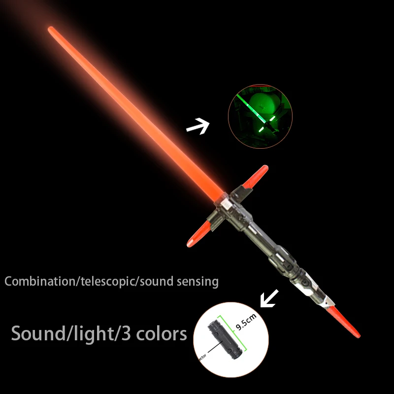 Cena 2 sztuk dźwięk Lightsaber rekwizyty do cosplay miga miecz dla dzieci podwójne światło Saber zabawki miecz dla chłopców prezenty połączenie zabawki
