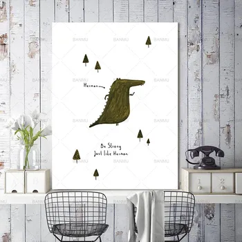 

Nordic Wall Art Painting Print and Poster Cute Fat Little Animals Whale Crocodile Flamingo Alpaca Home Decor Picture for Bedroom