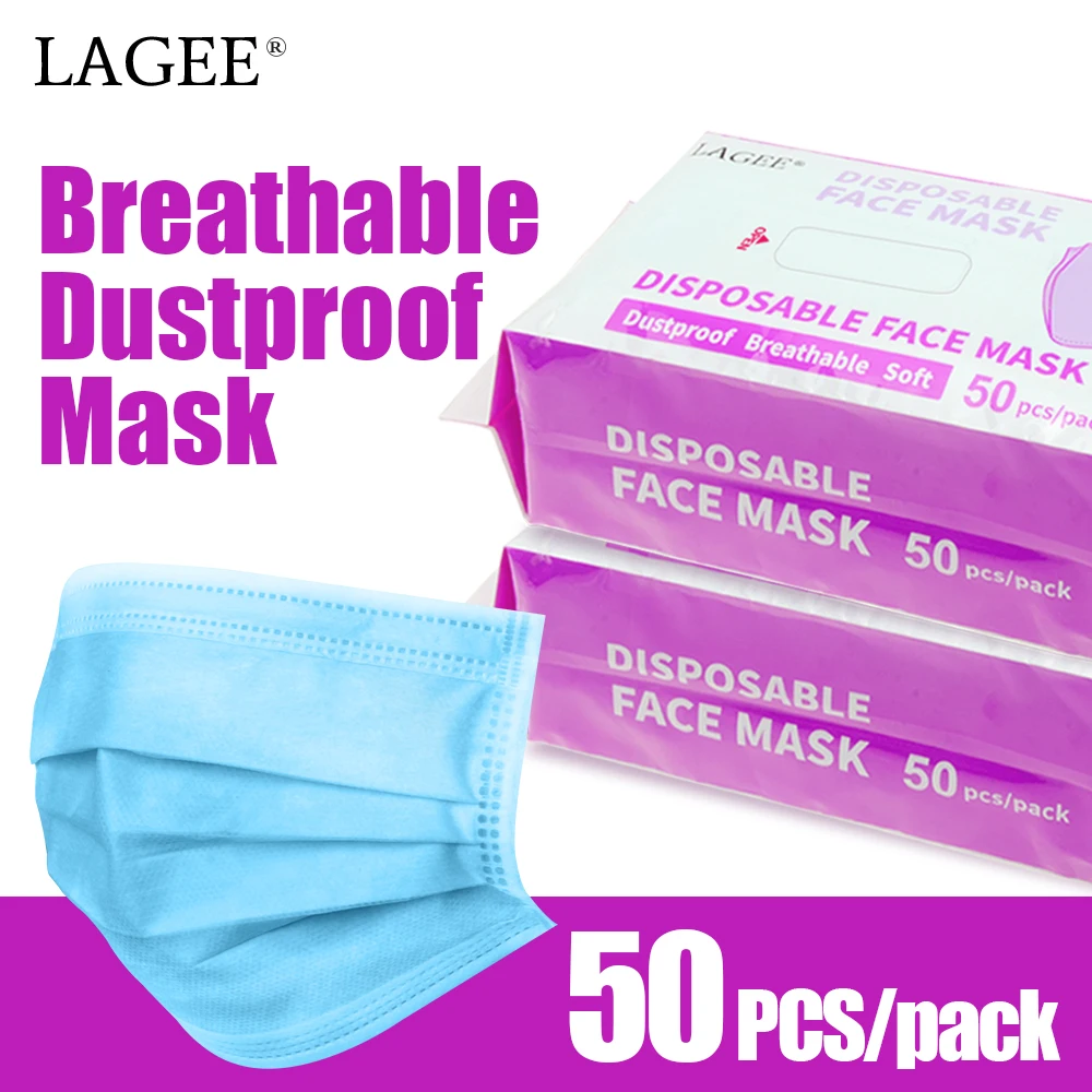 

LAGEE 50Pcs Earloop Mouth Mask Extraction Dustproof Facial Protective Cover Face Masks 3 Layers Disposable Beauty Salon
