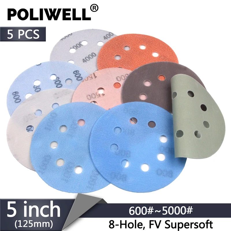 150mm 9 Hole Wet or Dry Sanding Discs Fine Grit 600-5000 Hook & Loop Sandpaper 