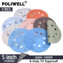 POLIWELL 5PCS 5 Inch 8-Holes FV Soft Superfine Sanding Discs 125mm 600~5000 Grit Wet and Dry Waterproof Sandpaper Abrasive Paper POLIWELL 5PCS 5 Inch 8-Holes FV Soft Superfine Sanding Discs 125mm 600~5000 Grit Wet and Dry Waterproof Sandpaper Abrasive Paper