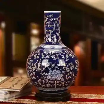

Blue and white porcelain vase jingdezhen ceramics vase hand painted peony Chinese style household vase for wedding decoration