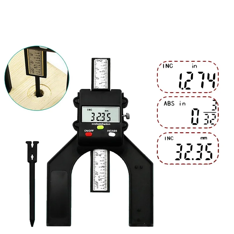 

0-80mm Digital Depth Gauge LCD Height Calipers 3 Measurement Units With Magnetic Feet for Router Tables Woodworking Measuring