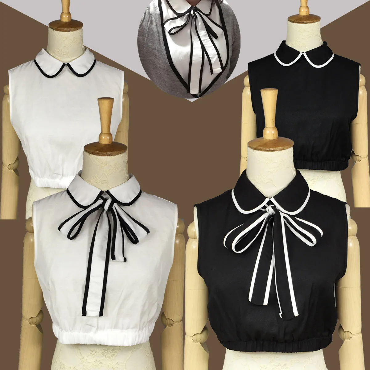 

Black and White Removable Bow Tie Shirt Collar Fake Collar Collocation Collar Female