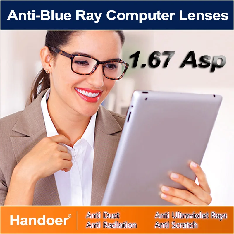 

Handoer 1.67 Anti-Blue Ray Protection Optical Single Vision Lens for Digital Device Anti-UV Prescription Computer Lenses,2Pcs