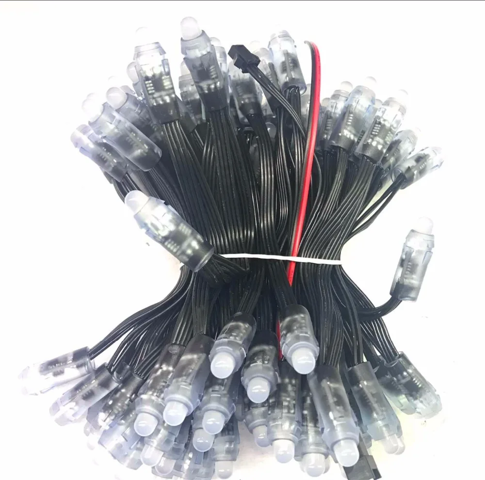 

12mm bullet type DC12V WS2818 RGB full color addressable LED pixel light;IP68;10cm wire spacing;with BLACK wire;100pcs/string