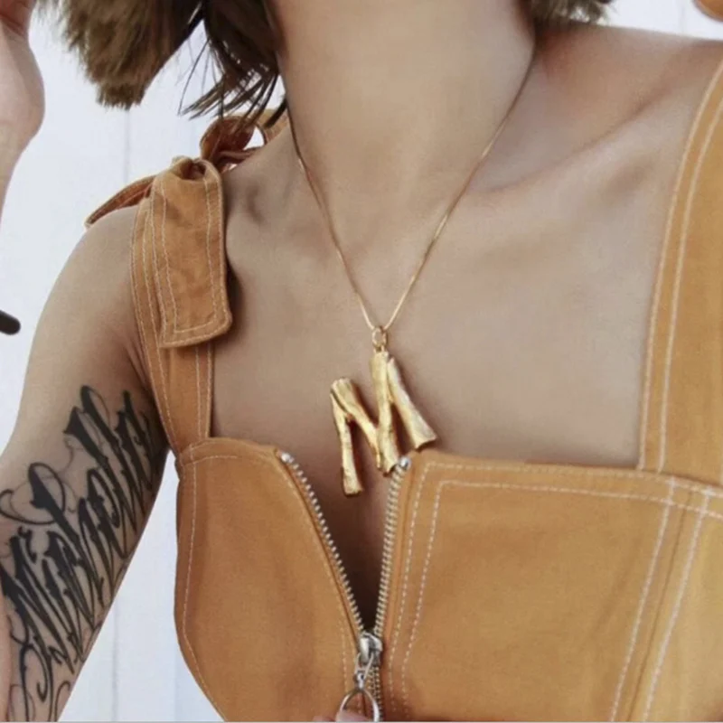 

Initial Letters Long Necklaces Women Gold Color Chain 2019 Fashion Necklace Big Pendant Boho Statement Necklace Collier Femme