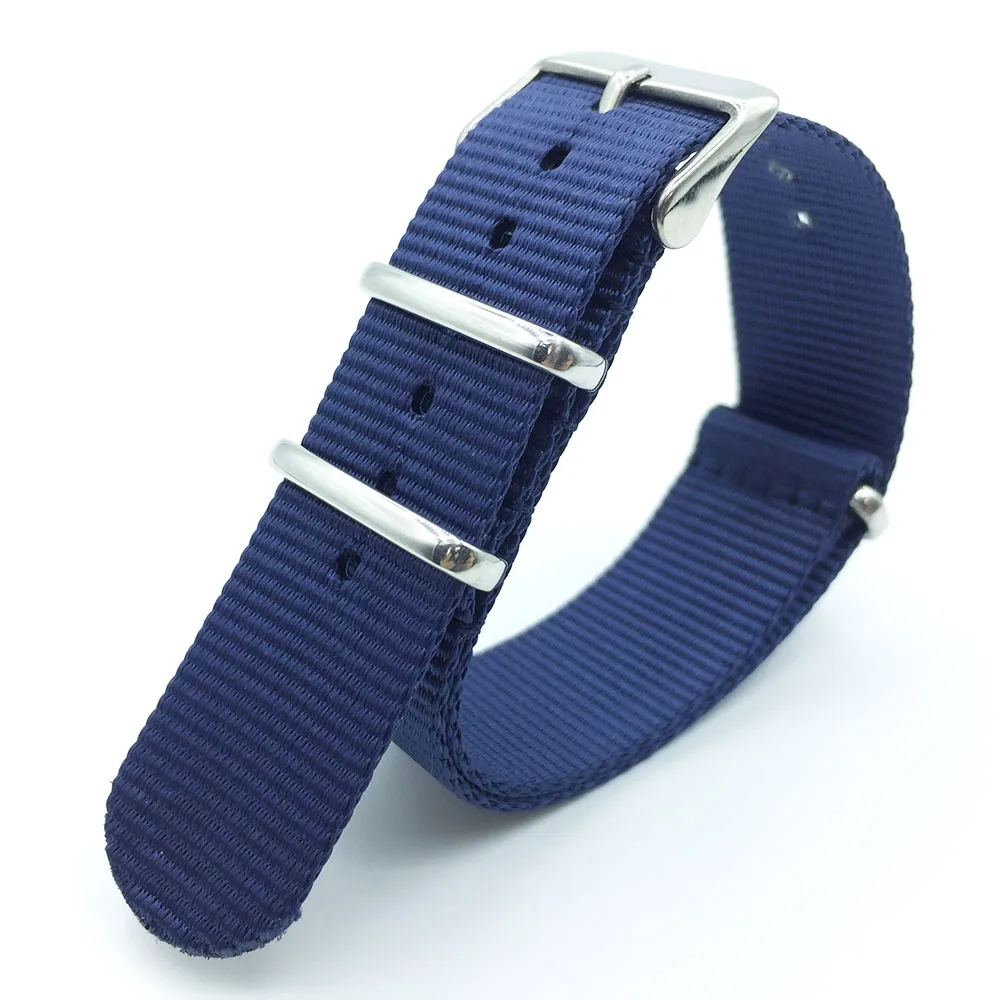 Nylon NATO Watchband Watch Strap Pin Buckle 18mm 20mm 22mm Striped Replacement Band Watch Accessories Black,Blue,Brown,White - Цвет ремешка: Dark blue