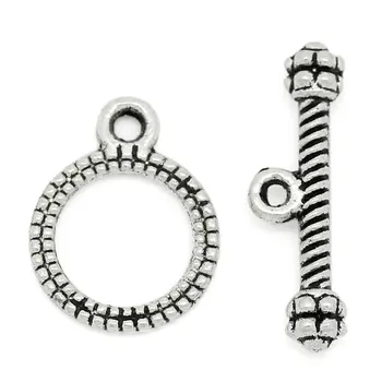 

DoreenBeads Zinc alloy Toggle Clasps Round Antique Silver Color Stripe13mm x10mm(4/8"x3/8")17mm x5mm(5/8"x2/8"),20 Sets