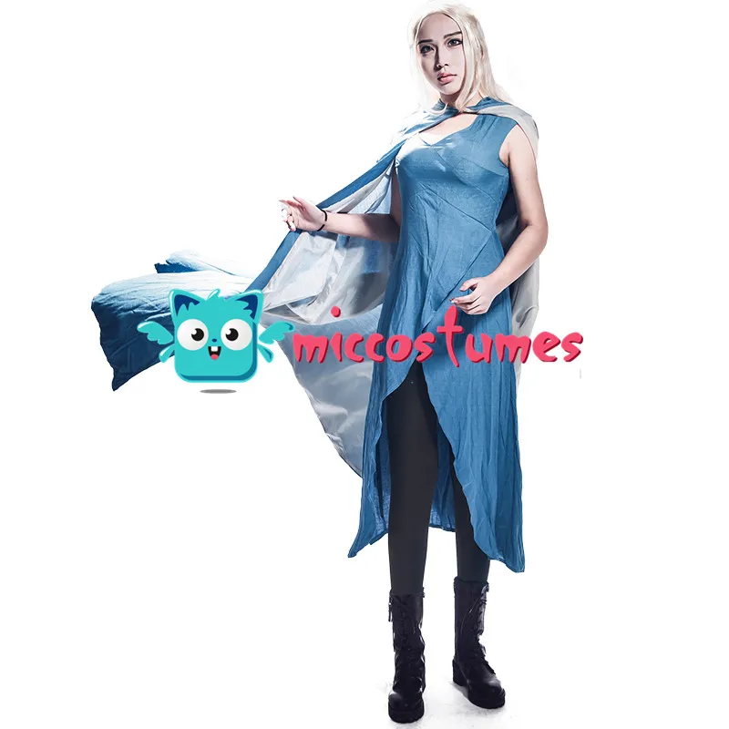 

Daenerys Targaryen Cosplay Costume Game of Thrones A Song of Ice And Fire Woman Halloween Outfit Blue Dress