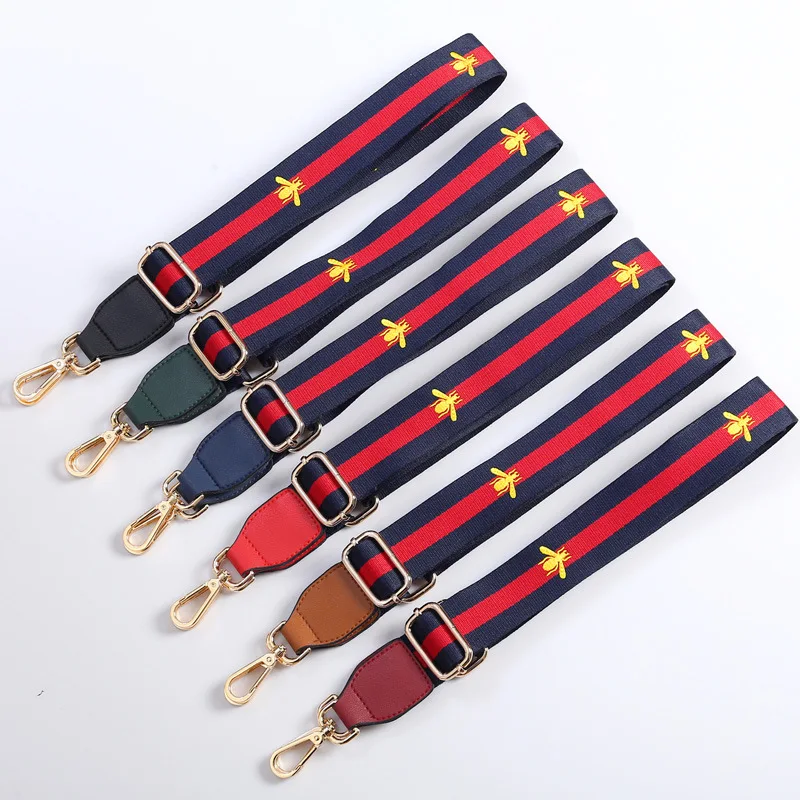 

90-130*3.8cm Adjustable Hanger Handbag Shoulder Straps Striped Embroider Nylon Belts Replacement All-Match for Sports Casual Bag
