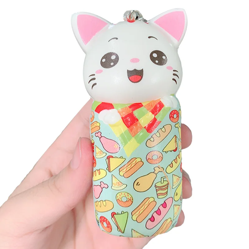 Kawaii Colorful Cat Squishy Slow Rising Phone Straps Kitty Doll Squeeze Toy Soft Stress Relief Fun Xmas Gift Toy for Children