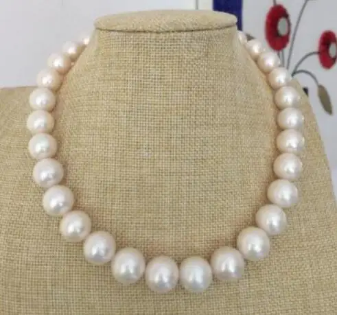 

Jewelry 12-14mm south sea natural round white pearl necklace 17.5" 14 yellow gold