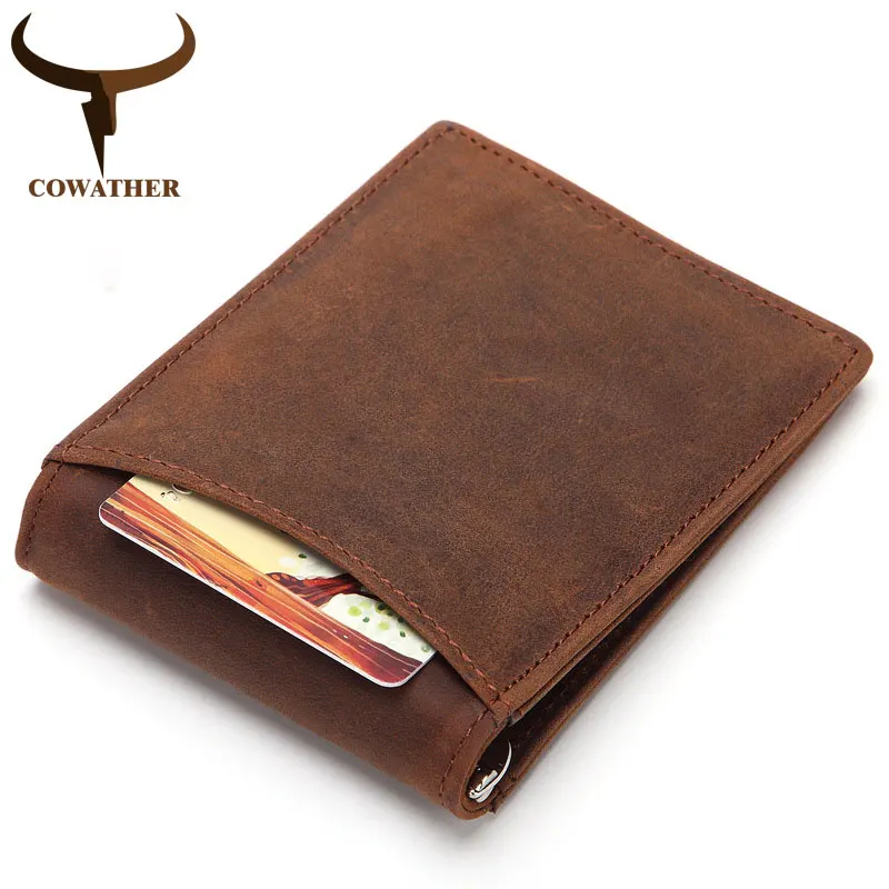 

COWATHER top cow genuine leather wallet vintage men wallets high quality male purse 2019 new design carteira M9058 free shipping