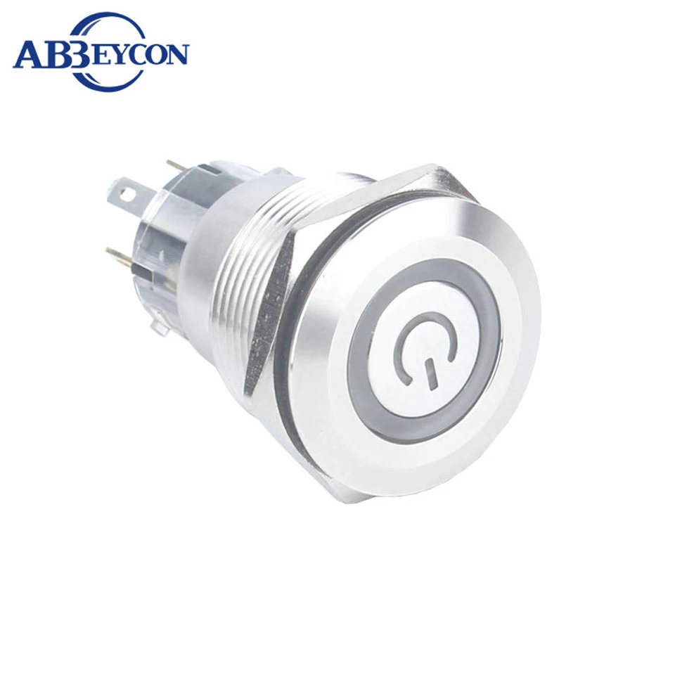 

22mm Momentary Latching RGB Ring Led Illuminated Light Power Logo Illuminated Metal Push Button Switch Flat Round Pin Terminal